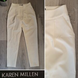 Karen Millen Cream Pleated High-Waist Ankle Length Trousers, Women's US 2, EU 34